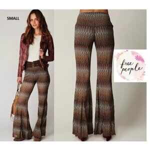 Free People Brown Multicolor Chevron Mesh Fit &Flare Bell Bottom Pants